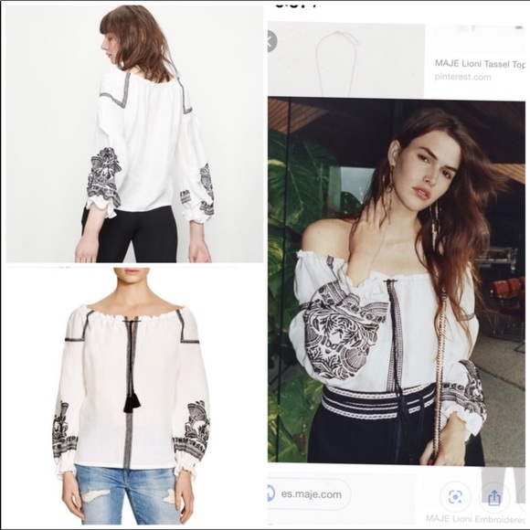 Maje Lioni Tassel Boho Embroidered Blouse Size 2 - Picture 1 of 8